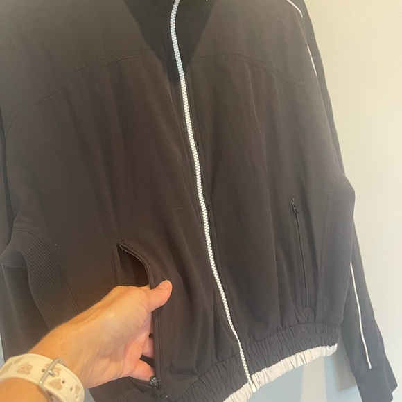 Athletic Black Bomber Track Jacket with White Trim, Full Zip, Lined, Size XS - Picture 15 of 15